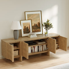 TV Stand with 4 Cabinet Doors, Oak Fluted Manufactured Wood