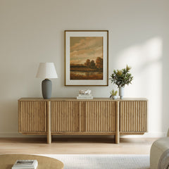 TV Stand with 4 Cabinet Doors, Oak Fluted Manufactured Wood