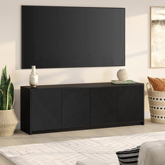 TV Stand with 4 Doors in Black Manufactured Wood