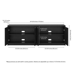 TV Stand with 4 Doors in Black Manufactured Wood