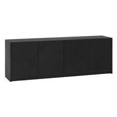 TV Stand with 4 Doors in Black Manufactured Wood