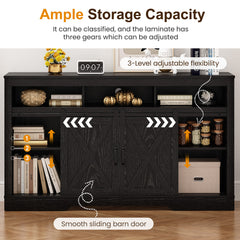 TV Stand with Barn Doors, 58 in Wide, Black