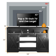 TV Stand with Barn Doors, 58 in Wide, Black