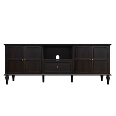 TV Stand with Drawer and Cabinets in Black Solid and Manufactured Wood