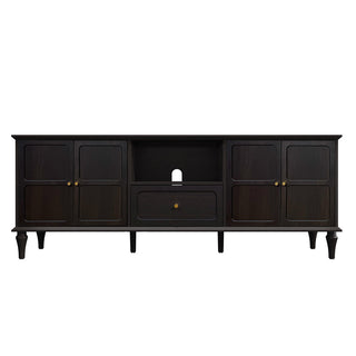 TV Stand with Drawer and Cabinets in Black Solid and Manufactured Wood