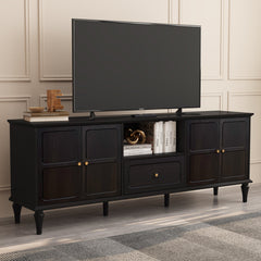 TV Stand with Drawer and Cabinets in Black Solid and Manufactured Wood