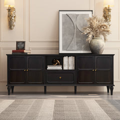 TV Stand with Drawer and Cabinets in Black Solid and Manufactured Wood
