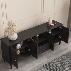 TV Stand with Drawer and Cabinets in Black Solid and Manufactured Wood