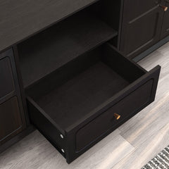 TV Stand with Drawer and Cabinets in Black Solid and Manufactured Wood