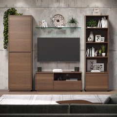 TV Stand with Drawer and Shelf, Solid Wood in Walnut Finish