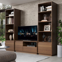 TV Stand with Drawer and Shelf, Solid Wood in Walnut Finish