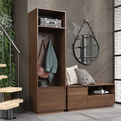 TV Stand with Drawer and Shelf, Solid Wood in Walnut Finish