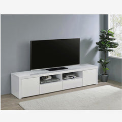 TV Stand with Drawers and Shelves, High Gloss White Wood, 78.75 Inch
