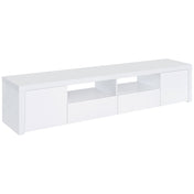 TV Stand with Drawers and Shelves, High Gloss White Wood, 78.75 Inch