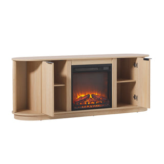TV Stand with Electric Fireplace, 60 in Wide, Coastal Oak