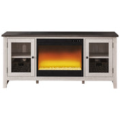 TV Stand with Electric Fireplace, 60 Inch Wide, Antique White and Dark Gray