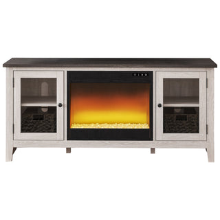 TV Stand with Electric Fireplace, 60 Inch Wide, Antique White and Dark Gray