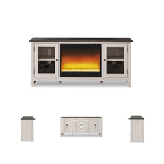 TV Stand with Electric Fireplace, 60 Inch Wide, Antique White and Dark Gray