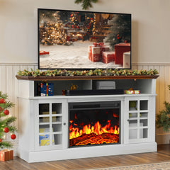 TV Stand with Electric Fireplace, Fits TVs up to 70 Inches, White