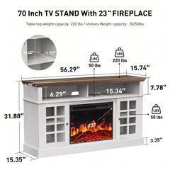 TV Stand with Electric Fireplace, Fits TVs up to 70 Inches, White