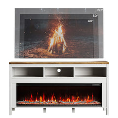 TV Stand with Electric Fireplace for 65 Inch TVs, White Manufactured Wood