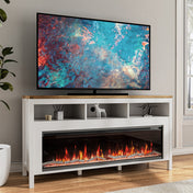 TV Stand with Electric Fireplace for 65 Inch TVs, White Manufactured Wood