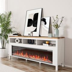 TV Stand with Electric Fireplace for 65 Inch TVs, White Manufactured Wood