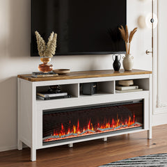 TV Stand with Electric Fireplace for 65 Inch TVs, White Manufactured Wood