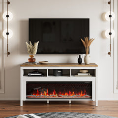 TV Stand with Electric Fireplace for 65 Inch TVs, White Manufactured Wood