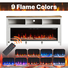 TV Stand with Electric Fireplace for 65 Inch TVs, White Manufactured Wood