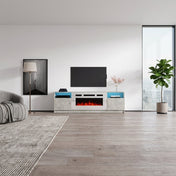TV Stand with Electric Fireplace in Gloss Manufactured Wood with 2 Cabinets