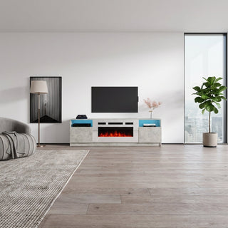 TV Stand with Electric Fireplace in Gloss Manufactured Wood with 2 Cabinets