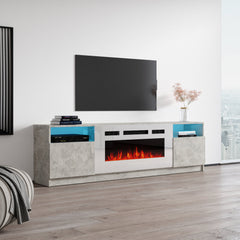 TV Stand with Electric Fireplace in Gloss Manufactured Wood with 2 Cabinets