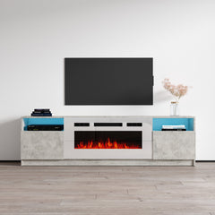 TV Stand with Electric Fireplace in Gloss Manufactured Wood with 2 Cabinets