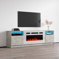 TV Stand with Electric Fireplace in Gloss Manufactured Wood with 2 Cabinets