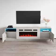 TV Stand with Electric Fireplace in Gloss Manufactured Wood with 2 Cabinets