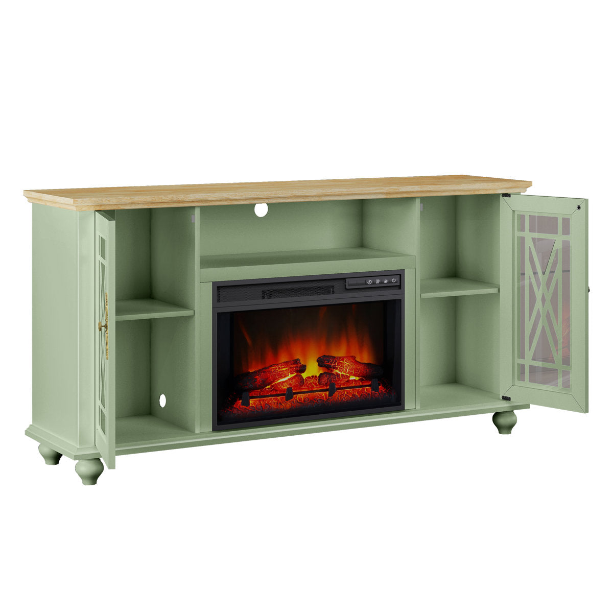 TV Stand with Electric Flame Feature in Manufactured Wood