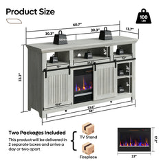 TV Stand with Electric Flame Heater, Up to 65 in TVs, White