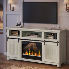 TV Stand with Electric Flame Heater, Up to 65 in TVs, White