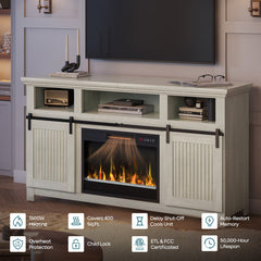 TV Stand with Electric Flame Heater, Up to 65 in TVs, White