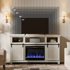 TV Stand with Electric Flame Heater, Up to 65 in TVs, White
