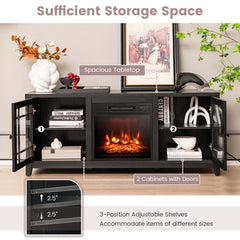 TV Stand with Electric Flame Insert, Black Engineered Wood with Steel Accents