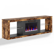TV Stand with Electric Flame Insert, Brown Wood