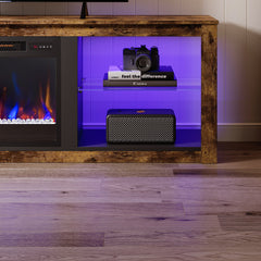 TV Stand with Electric Flame Insert, Brown Wood