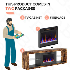 TV Stand with Electric Flame Insert, Brown Wood