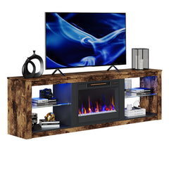 TV Stand with Electric Flame Insert, Brown Wood