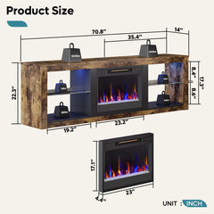 TV Stand with Electric Flame Insert, Brown Wood