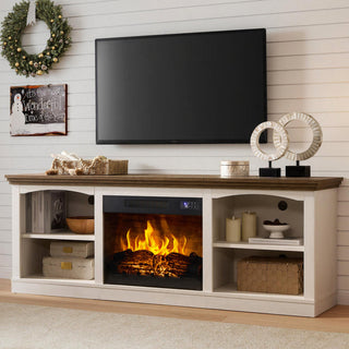 TV Stand with Electric Flame Insert in Barnwood Finish