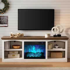 TV Stand with Electric Flame Insert in Barnwood Finish