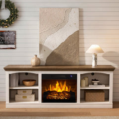 TV Stand with Electric Flame Insert in Barnwood Finish